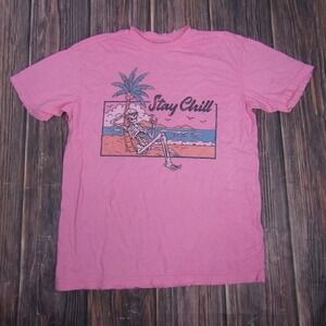 American Highway Shirt Mens Medium Pink Stay Chill Skeleton Beach Graphic Tee